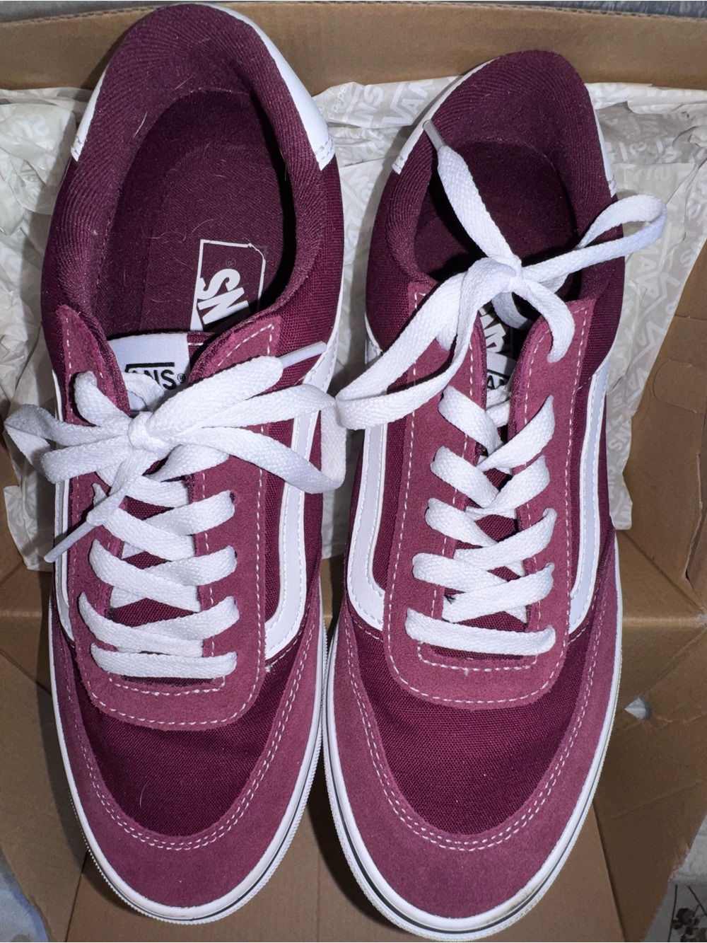 Vans Women's Old Skool Sneakers in Burgundy with White Stripe